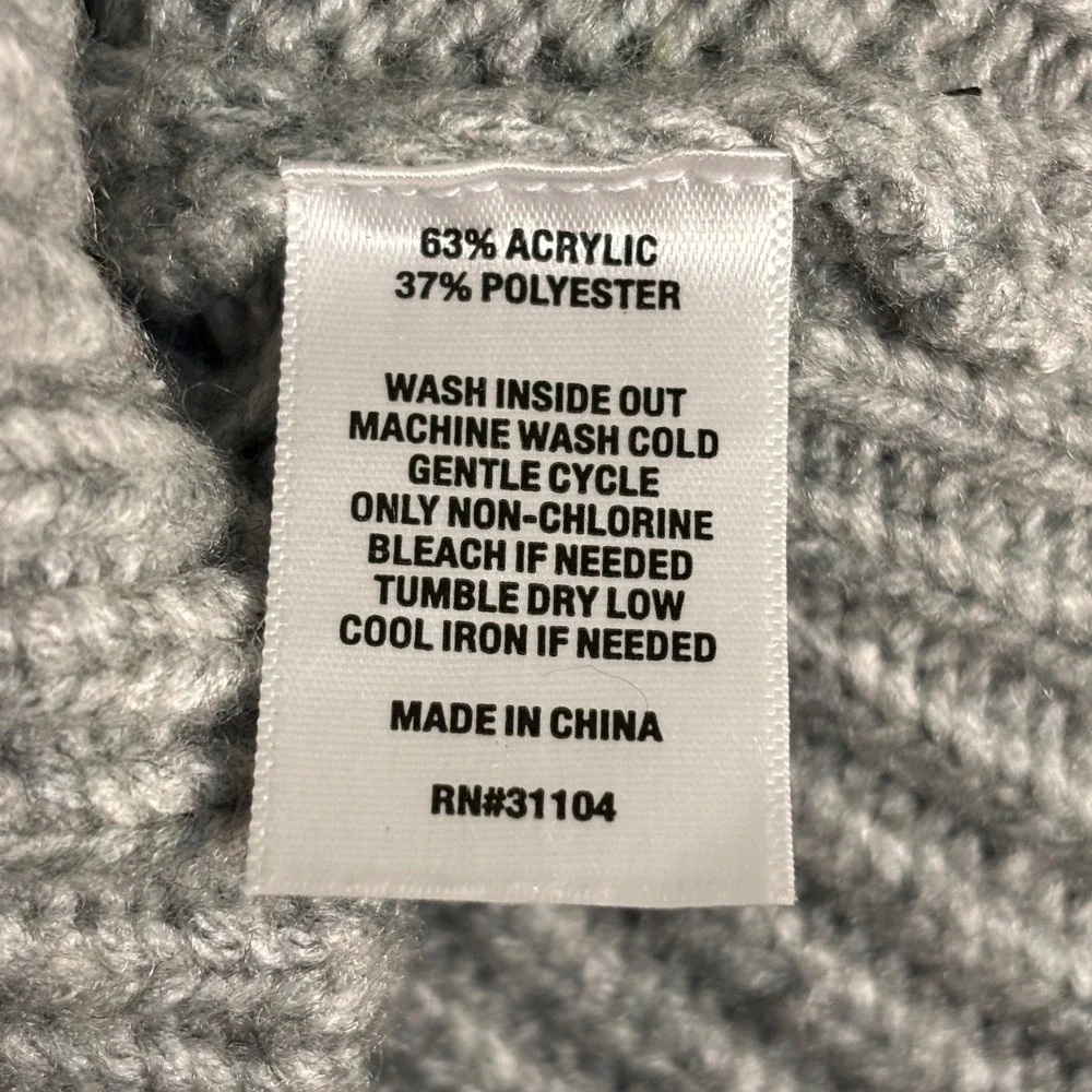 Crown & Ivy Large Fair Isle Sweater Balloon Sleeve Nordic Eyelet Fisherman Grey